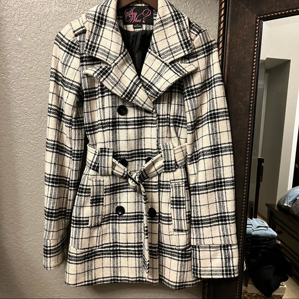 White plaid pea coat (M)